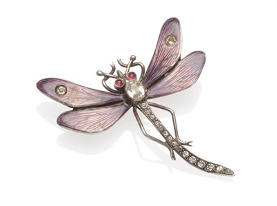 Lot 369 - A Dragonfly Brooch, circa 1900, Meyle and Mayer, the dragonfly set with white paste stones...