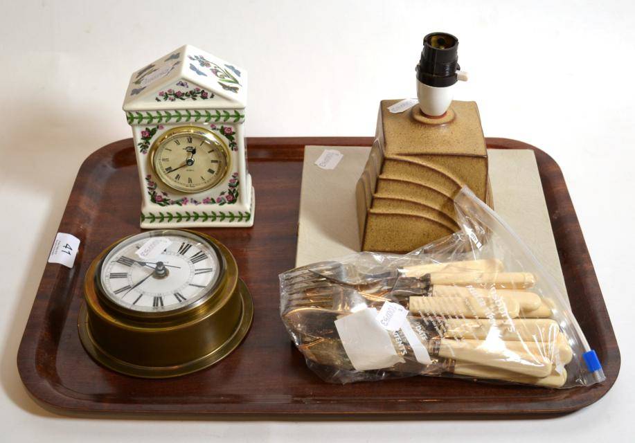 Lot 41 - Two clocks; a lamp; and flatware
