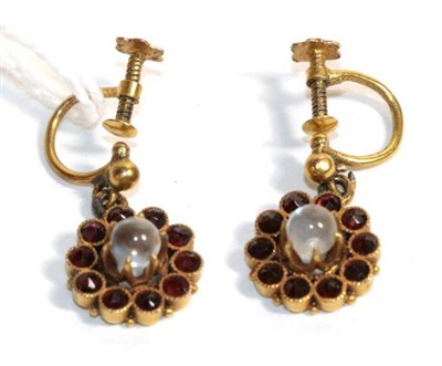 Lot 88 - A pair of garnet drop earrings, stamped '9C'