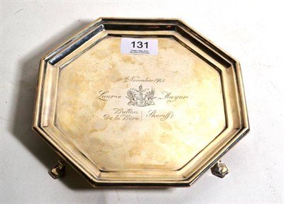 Lot 131 - An octagonal silver salver, London, engraved inscription for Button De La Bere