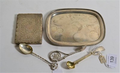 Lot 139 - A silver card tray, Chester, 1910; a Victorian silver card case/aide memoire; a Victorian...