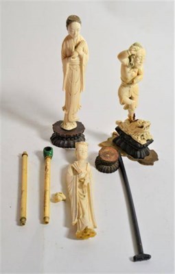 Lot 141 - A 19th century Japanese ivory figure, two other figures etc