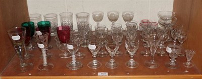 Lot 164 - Three early wine/cordial stem glasses and other assorted items of glassware