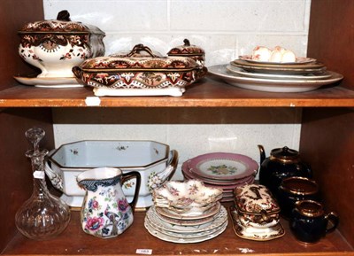 Lot 183 - A porcelain planter; a part Doulton dinner service; a pair of Dresden dishes; a decanter etc