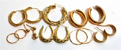 Lot 189 - A pair of hoop earrings stamped '375', with post fittings; and a small quantity of odd and...