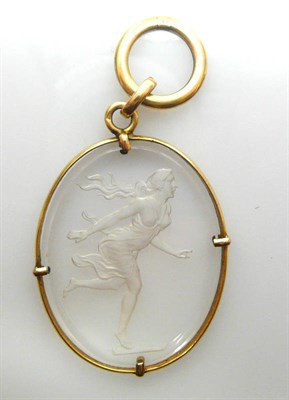 Lot 388 - An Intaglio Pendant, a running maiden within an oval frame, measures 3.2cm by 5.9cm