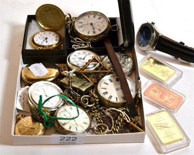 Lot 222 - Three silver pocket watches, other pocket watches etc