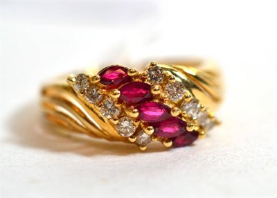 Lot 230 - A diamond and ruby ring, stamped '14K', finger size M