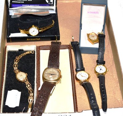 Lot 231 - Six various wristwatches, including two gold cased examples one with gold bracelet