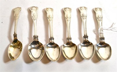 Lot 234 - A matched set of six Victorian and later silver King's pattern teaspoons, various makers...