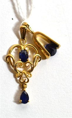 Lot 236 - A 9 carat gold iolite pendant, length 2cm; and an Art Nouveau-style pendant, marks rubbed,...