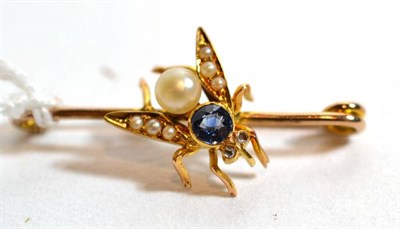 Lot 237 - A sapphire, pearl and diamond set bug brooch, length 3.5cm