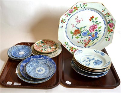 Lot 245 - A group of 19th Century and later Chinese and Chinese export plates and a charger, on two trays