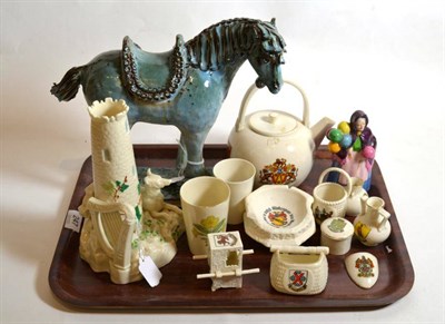 Lot 247 - A group of W H Goss wares including Queen Charlotte's kettle; sedan chair and others; a Belleek...