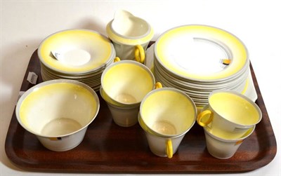 Lot 256 - An Art Deco Shelly part teaset, stylised decoration, comprising two sandwich plates, six cups,...