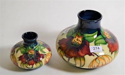 Lot 274 - Modern Moorcroft pottery: two 'Anna Lily' pattern vases designed by Nicola Slaney, 17cm and...