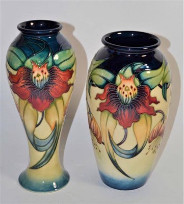 Lot 277 - Modern Moorcroft pottery: two 'Anna Lily' pattern vases designed by Nicola Slaney, 26cm and...