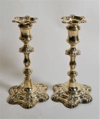 Lot 292 - A pair of silver candlesticks of 18th Century style, Henry Wilkinson & Co, London 1893, filled,...