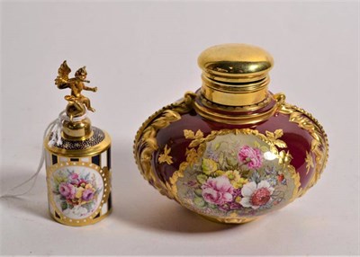 Lot 297 - A Lynton porcelain silver gilt topped floral painted gilt decorated inkwell and a Lynton...