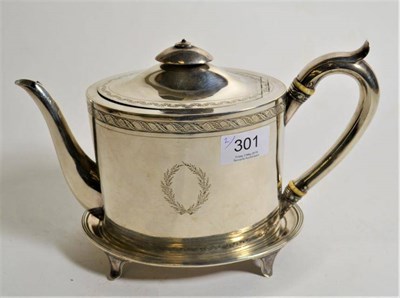 Lot 301 - A George III silver teapot and stand, John Emes, London 1799/1800, the handle a Victorian...