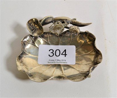 Lot 304 - A Chinese silver leaf form dish with crab handle by Luen Wo