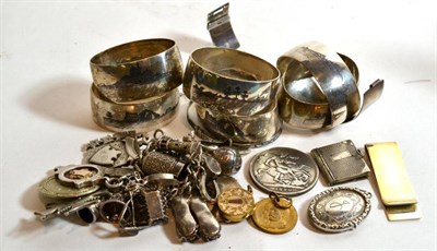 Lot 333 - A quantity of silver jewellery including a charm bracelet; a Tiffany money clip; a christening...