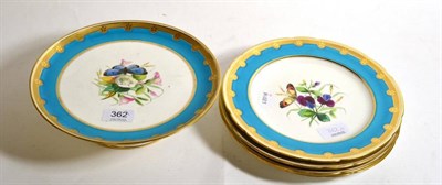 Lot 362 - A Minton turquoise and gilt decorated part dessert service, painted with different scenes of...