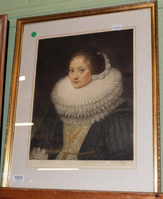 Lot 1003 - Arthur Hogg (20th Century) Portrait of a noble woman in a white ruff, lithograph, signed in pencil