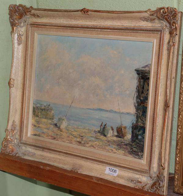 Lot 1006 - Phyliss Morgan (20th century), Harbour scene, oil on board
