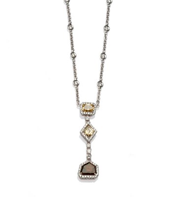 Lot 407 - A Diamond Necklace, a pendant drop comprising a radiant cut diamond, a kite cut diamond and a fancy