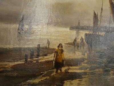 Lot 1012 - A W Lindsley (19th/20th Century) Harbour scene, signed oil on canvas, 29.5cm by 45cm