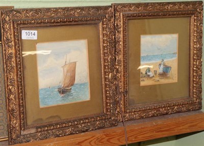 Lot 1014 - F W Campbell (19th/20th Century) Fisherwomen, signed watercolour together with a further signed...