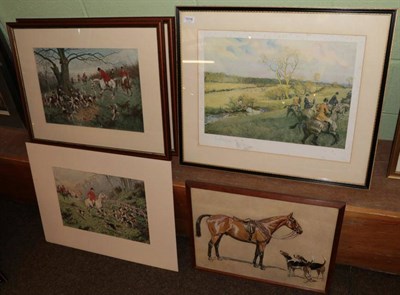 Lot 1018 - After Lionel Edwards, hunting scene, signed print; together with three prints after George...
