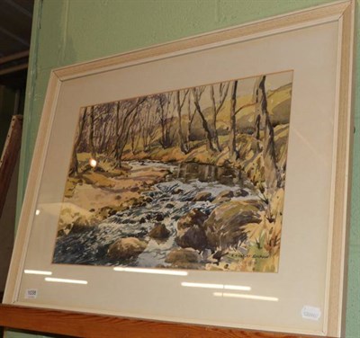 Lot 1038 - E Charles Simpson, ''The River Cover, A March Day'', signed, watercolour, 36.5cm by 52.5cm