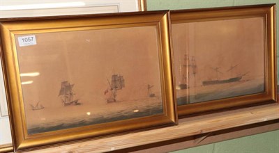 Lot 1057 - A pair of early 19th century prints of ships ''Badere Zaffer'' and ''HMS Seahorse'' (2)