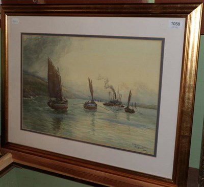 Lot 1058 - David Martin (Scottish), Sailing ships and Herring Buyers, Loch Fyne, signed and inscribed,...
