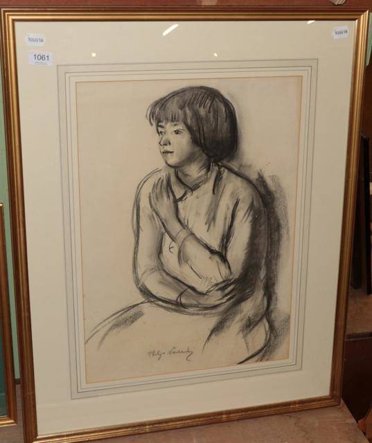 Lot 1061 - Philip Naviasky (1894-1983) Portrait of a girl, signed, charcoal, 55cm by 40cm