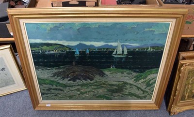 Lot 1082 - John Miller RSA, Pres RSW, (1911-1975), ''Summer Evening Firth of Clyde'', signed, oil on...