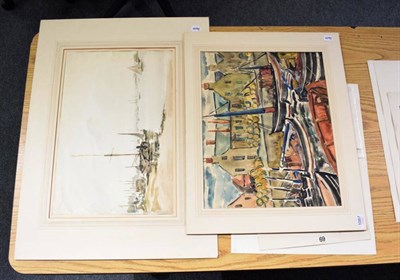 Lot 1087 - Alfred Edward Borthwick (1871-1955) Barges on the coast, signed, watercolour, together with a...