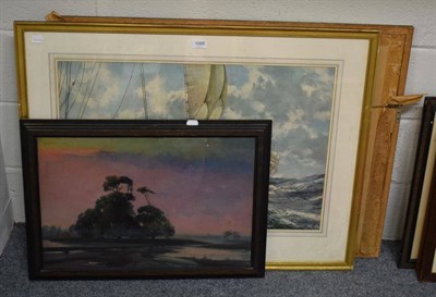 Lot 1095 - Two Montague Dawson prints; and an oil, The Barge Guard by Clarence Woodburn