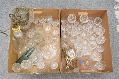 Lot 1127 - Two boxes of glass including 19th Century wasp catcher, decanter, vases etc