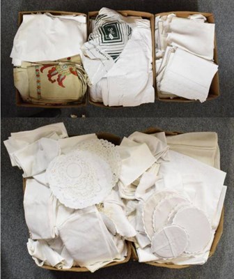 Lot 1146 - Five boxes of various white crocheted and embroidered table linens