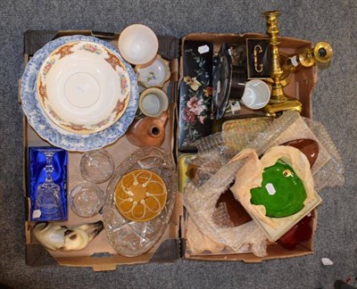 Lot 1157 - An Art Deco mantel clock; a silver pin tray; a Beswick pottery cat; brassware; a cranberry...