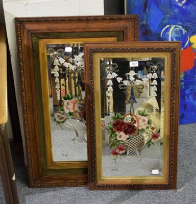 Lot 1161 - A pair of etched and painted mirrors decorated with bouquets and ribbon tied swags, one mounted...