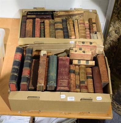 Lot 1183 - Two boxes of antiquarian books, many leather-bound