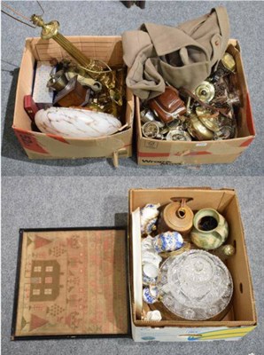 Lot 1193 - Three boxes of miscellaneous including ceramics, silver plate, a hardstone set coronation...