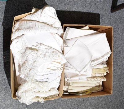 Lot 1196 - A quantity of crocheted and embroidered table linens (in two boxes)