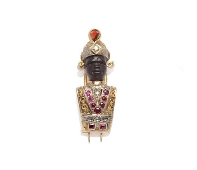 Lot 429 - A Blackamoor Brooch, set with diamonds, rubies, coral, sapphires and pearls with chased decoration