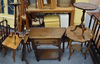 Lot 1262 - A group of furniture comprising a modern oak side table, a reproduction nest of three walnut...