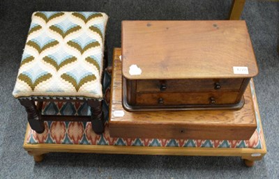 Lot 1278 - An oak canteen; a walnut two drawer chest; and two footstools